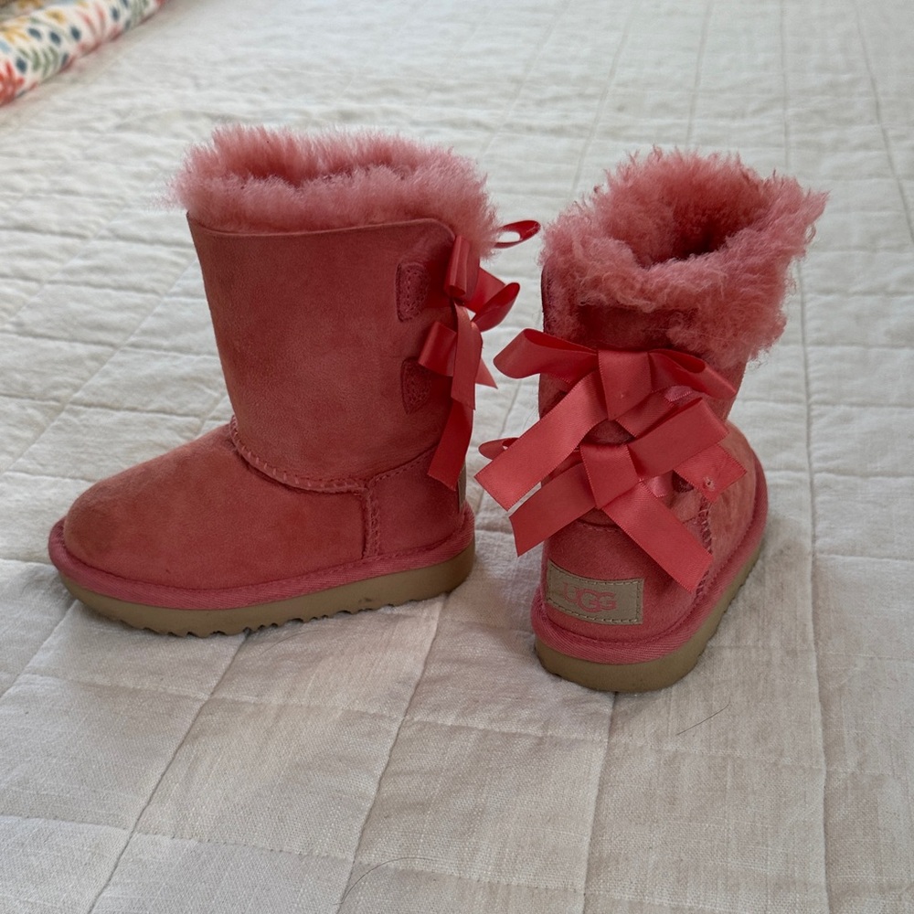 UGG Coral Furry Boots with Ribbon Accents